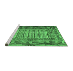 Sideview of Machine Washable Patchwork Emerald Green Transitional Area Rugs, wshcon1420emgrn