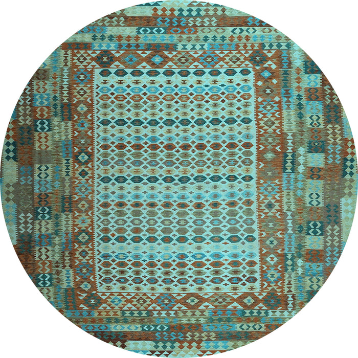 Round Machine Washable Patchwork Light Blue Transitional Rug, wshcon1420lblu