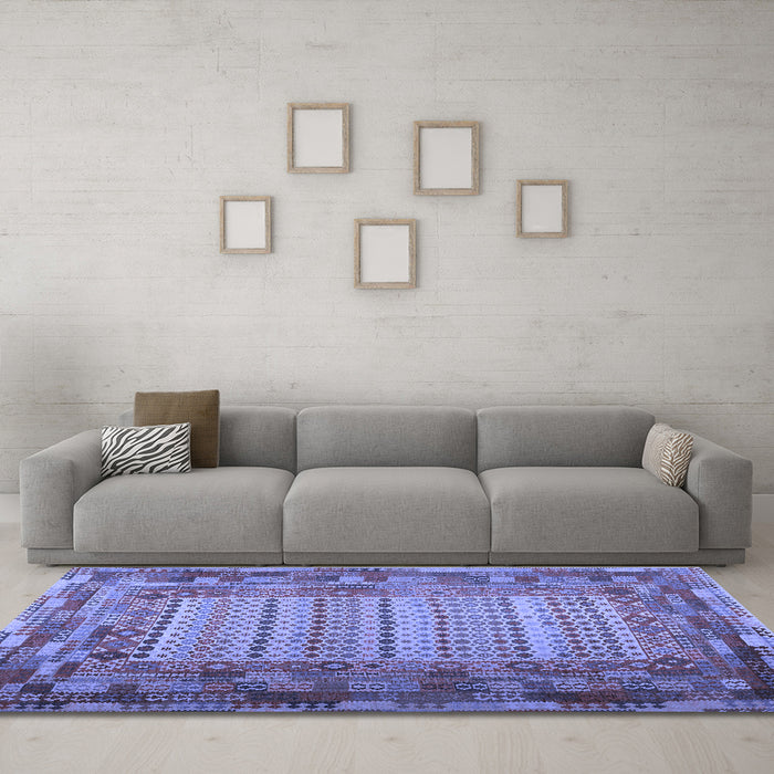 Machine Washable Patchwork Blue Transitional Rug in a Living Room, wshcon1420blu