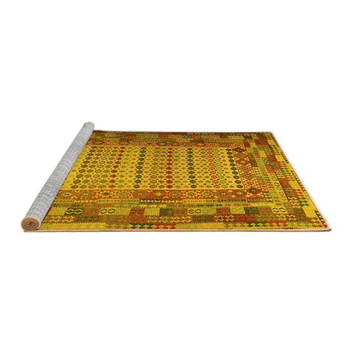 Sideview of Machine Washable Patchwork Yellow Transitional Rug, wshcon1420yw