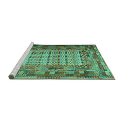 Sideview of Machine Washable Patchwork Turquoise Transitional Area Rugs, wshcon1420turq