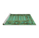 Sideview of Machine Washable Patchwork Turquoise Transitional Area Rugs, wshcon1420turq