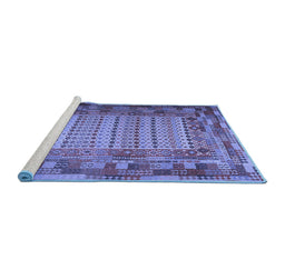 Sideview of Machine Washable Patchwork Blue Transitional Rug, wshcon1420blu