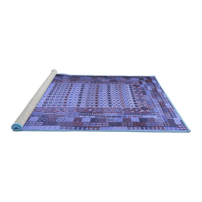 Sideview of Machine Washable Patchwork Blue Transitional Rug, wshcon1420blu