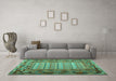 Machine Washable Patchwork Turquoise Transitional Area Rugs in a Living Room,, wshcon1420turq