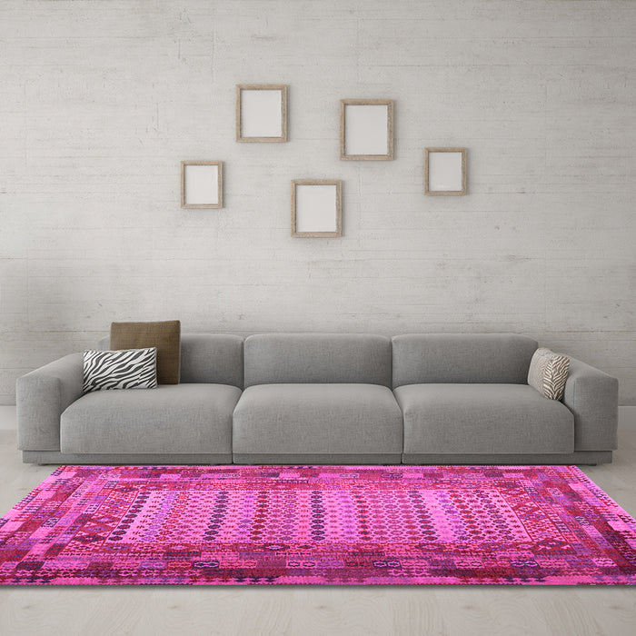 Machine Washable Patchwork Pink Transitional Rug in a Living Room, wshcon1420pnk