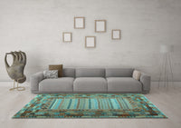 Machine Washable Patchwork Light Blue Transitional Rug, wshcon1420lblu