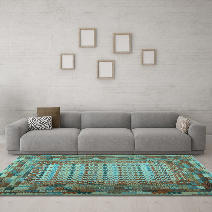 Machine Washable Patchwork Light Blue Transitional Rug in a Living Room, wshcon1420lblu