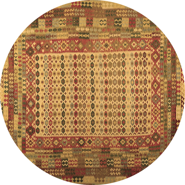 Round Patchwork Brown Transitional Rug, con1420brn