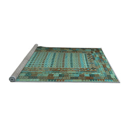 Sideview of Machine Washable Patchwork Light Blue Transitional Rug, wshcon1420lblu