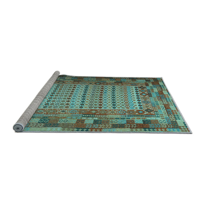 Sideview of Machine Washable Patchwork Light Blue Transitional Rug, wshcon1420lblu