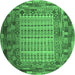 Round Machine Washable Patchwork Emerald Green Transitional Area Rugs, wshcon1420emgrn