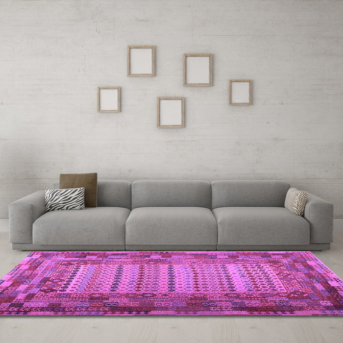 Machine Washable Patchwork Purple Transitional Area Rugs in a Living Room, wshcon1420pur