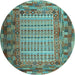 Round Patchwork Light Blue Transitional Rug, con1420lblu