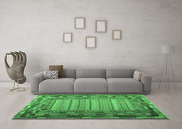 Machine Washable Patchwork Emerald Green Transitional Area Rugs in a Living Room,, wshcon1420emgrn