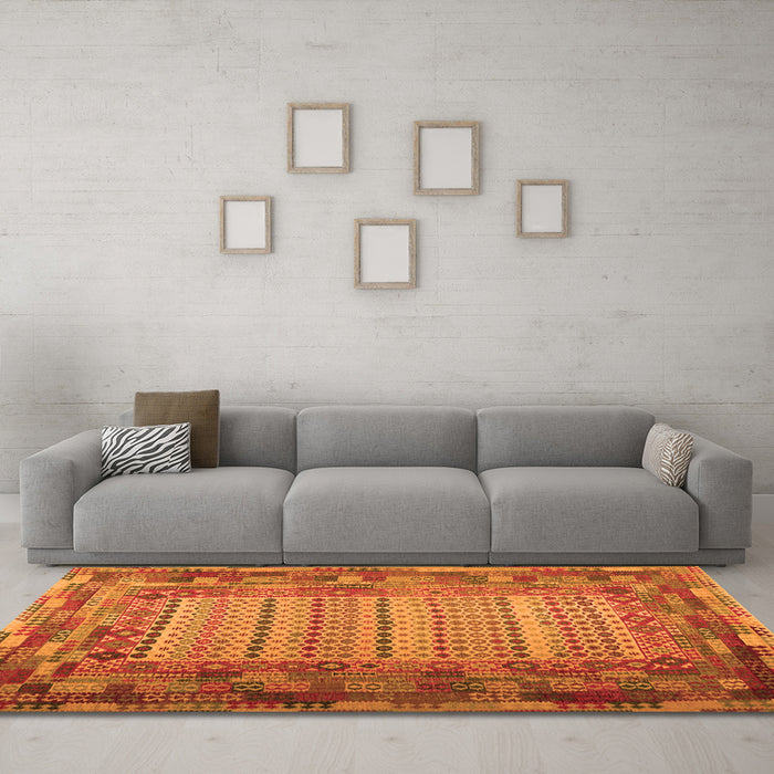 Machine Washable Patchwork Orange Transitional Area Rugs in a Living Room, wshcon1420org