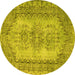 Round Abstract Yellow Contemporary Rug, con1421yw