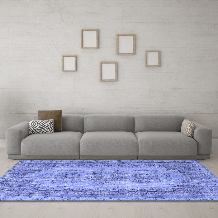 Machine Washable Abstract Blue Contemporary Rug in a Living Room, wshcon1421blu