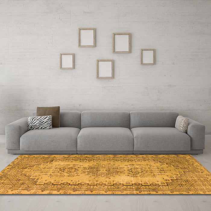 Machine Washable Abstract Orange Contemporary Area Rugs in a Living Room, wshcon1421org