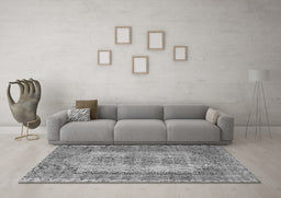 Machine Washable Abstract Gray Contemporary Rug in a Living Room,, wshcon1421gry