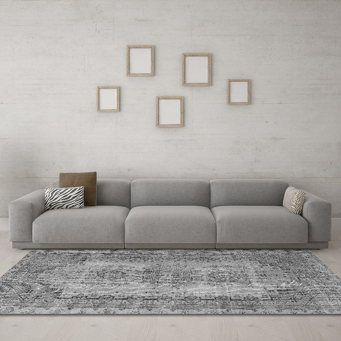 Machine Washable Abstract Gray Contemporary Rug in a Living Room,, wshcon1421gry