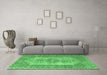 Machine Washable Abstract Emerald Green Contemporary Area Rugs in a Living Room,, wshcon1421emgrn