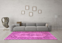 Machine Washable Abstract Pink Contemporary Rug, wshcon1421pnk