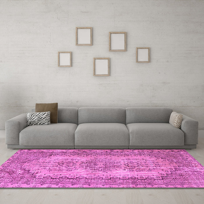 Machine Washable Abstract Pink Contemporary Rug in a Living Room, wshcon1421pnk