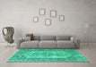 Machine Washable Abstract Turquoise Contemporary Area Rugs in a Living Room,, wshcon1421turq