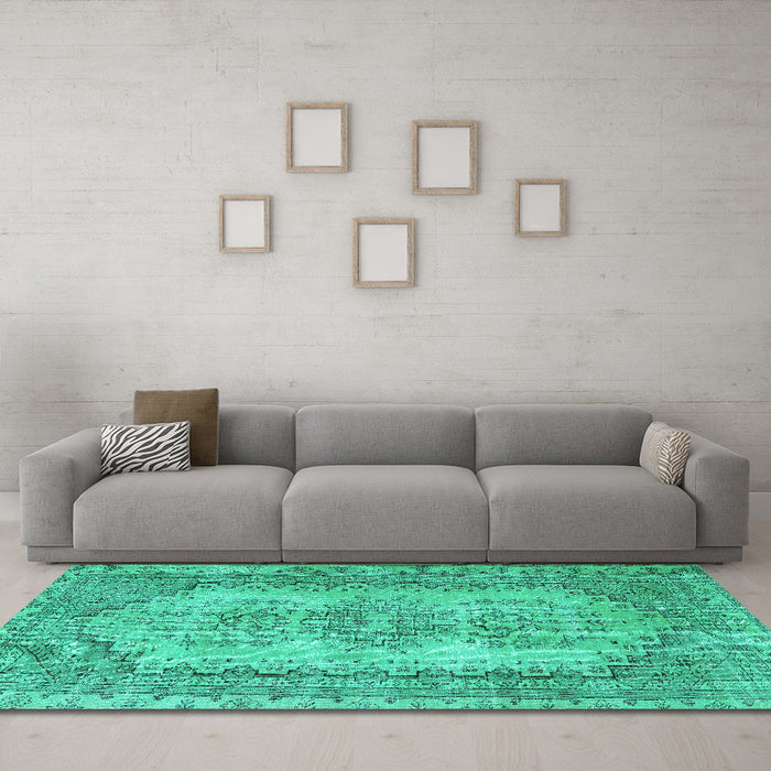 Machine Washable Abstract Turquoise Contemporary Area Rugs in a Living Room,, wshcon1421turq