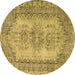 Round Abstract Brown Contemporary Rug, con1421brn