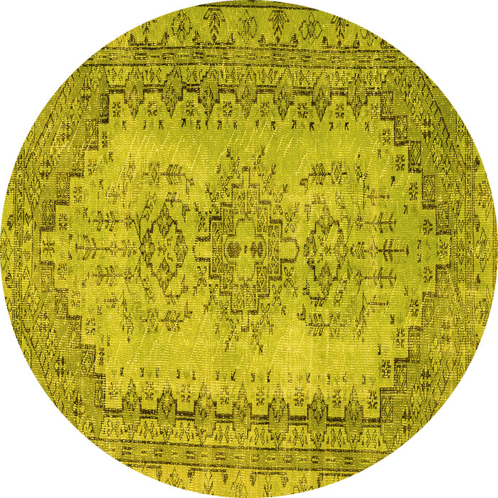 Round Machine Washable Abstract Yellow Contemporary Rug, wshcon1421yw