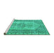 Sideview of Machine Washable Abstract Turquoise Contemporary Area Rugs, wshcon1421turq