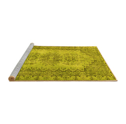 Sideview of Machine Washable Abstract Yellow Contemporary Rug, wshcon1421yw