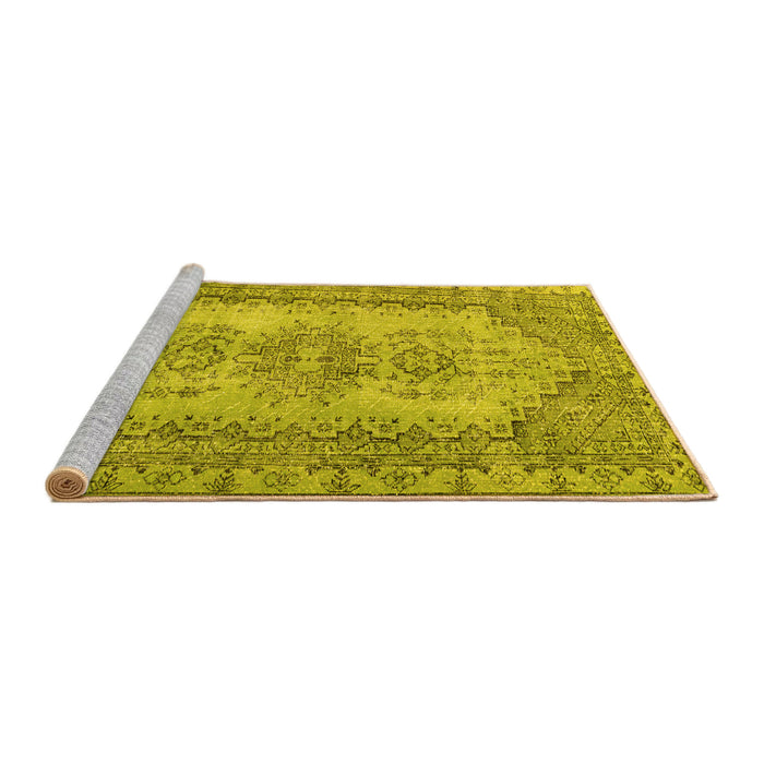 Sideview of Machine Washable Abstract Yellow Contemporary Rug, wshcon1421yw