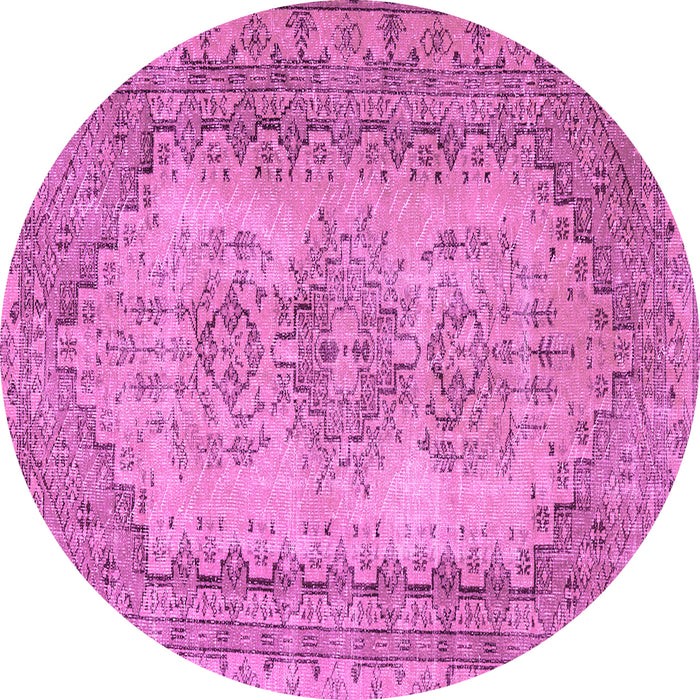 Round Abstract Pink Contemporary Rug, con1421pnk