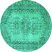 Round Machine Washable Abstract Turquoise Contemporary Area Rugs, wshcon1421turq