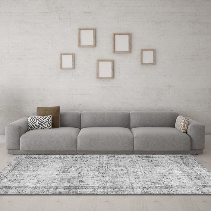 Machine Washable Abstract Gray Contemporary Rug in a Living Room,, wshcon1422gry