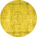 Round Machine Washable Abstract Yellow Contemporary Rug, wshcon1422yw