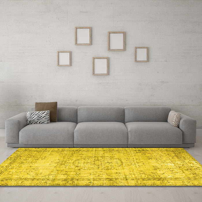 Machine Washable Abstract Yellow Contemporary Rug in a Living Room, wshcon1422yw