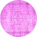 Round Machine Washable Abstract Pink Contemporary Rug, wshcon1422pnk