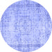 Round Machine Washable Abstract Blue Contemporary Rug, wshcon1422blu