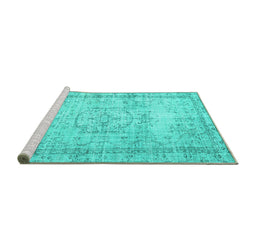 Sideview of Machine Washable Abstract Turquoise Contemporary Area Rugs, wshcon1422turq