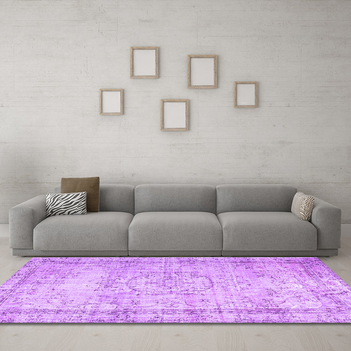 Machine Washable Abstract Purple Contemporary Area Rugs in a Living Room, wshcon1422pur
