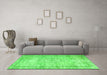 Machine Washable Abstract Green Contemporary Area Rugs in a Living Room,, wshcon1422grn