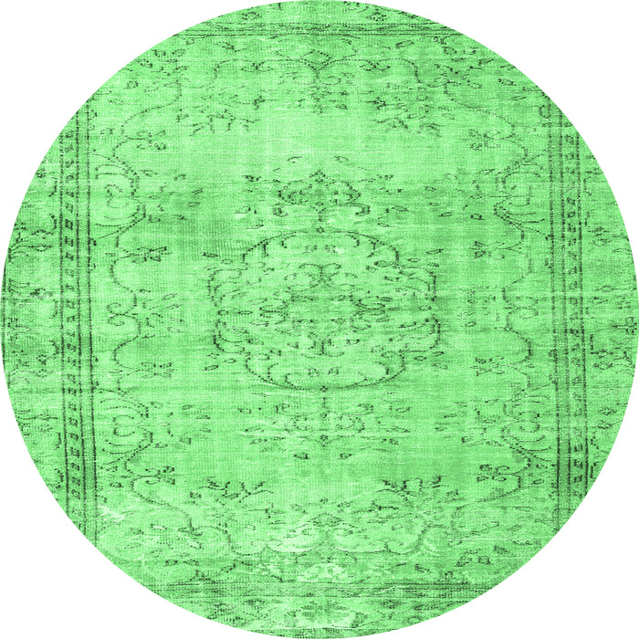 Round Machine Washable Abstract Emerald Green Contemporary Area Rugs, wshcon1422emgrn
