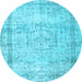 Round Machine Washable Abstract Light Blue Contemporary Rug, wshcon1422lblu