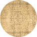 Round Abstract Brown Contemporary Rug, con1422brn