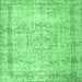 Square Machine Washable Abstract Emerald Green Contemporary Area Rugs, wshcon1422emgrn