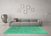 Machine Washable Abstract Turquoise Contemporary Area Rugs in a Living Room,, wshcon1423turq